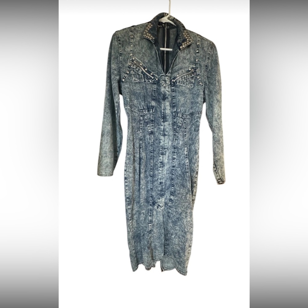 Vtg 80’s studded Blue Denim fitted Dress s/m